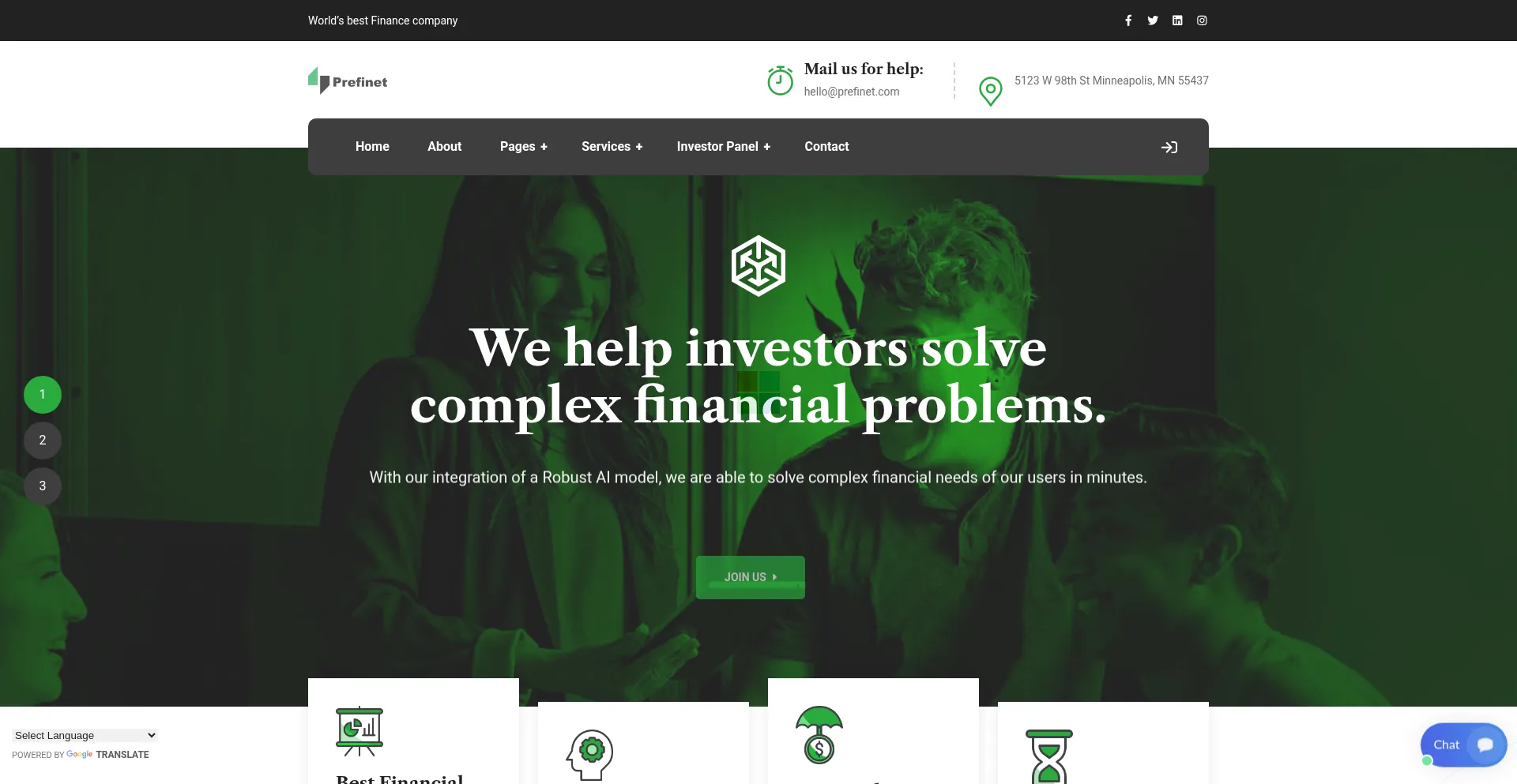 Website screenshot of Prefinet.com