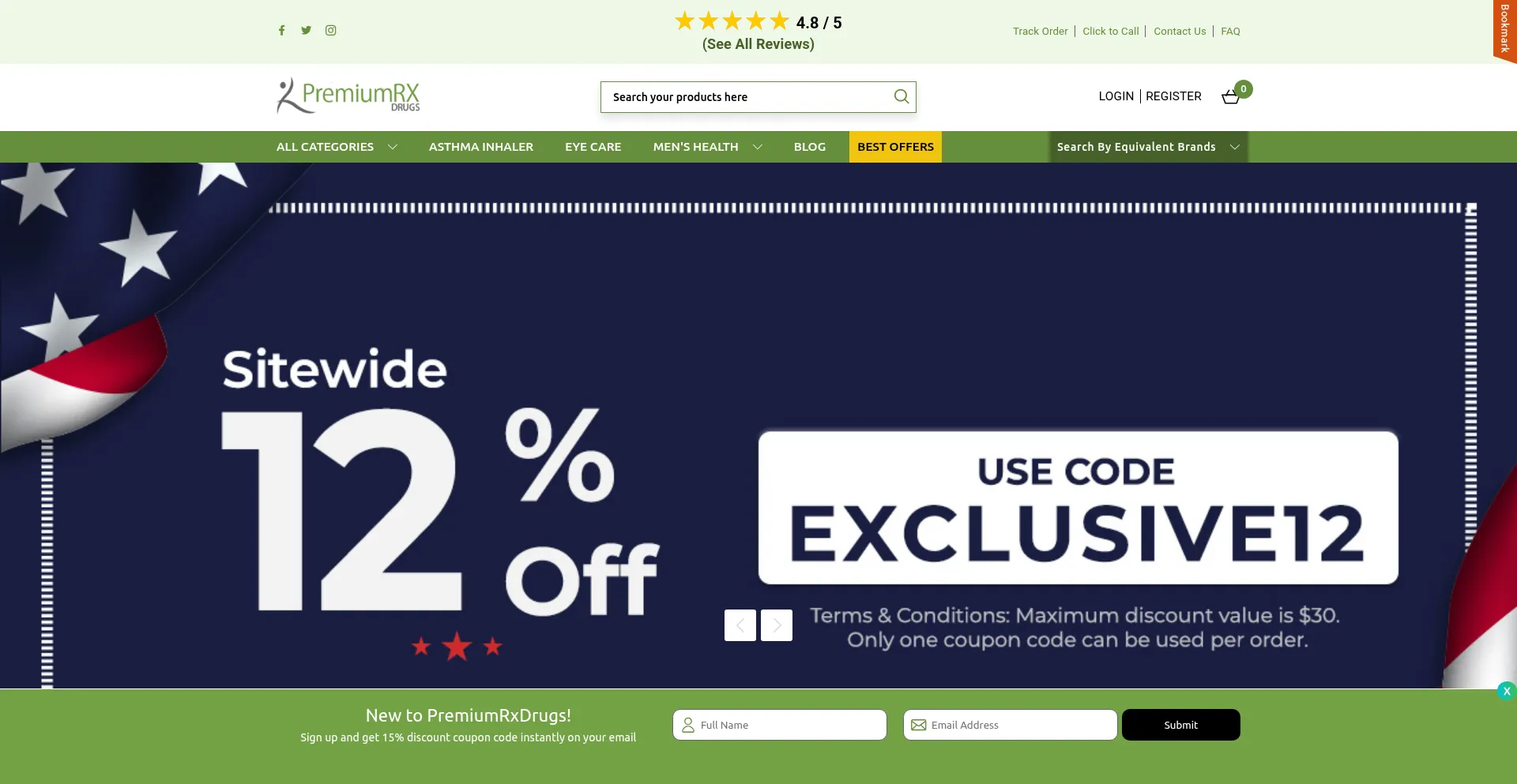 Website screenshot of Premiumrxdrugs.com