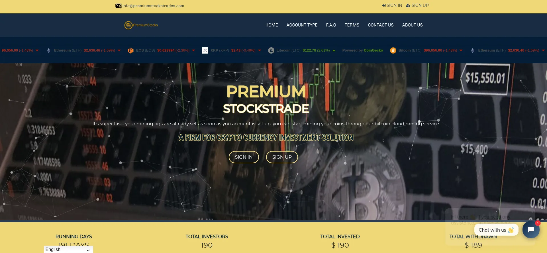 Website screenshot of Premiumstockstrades.com