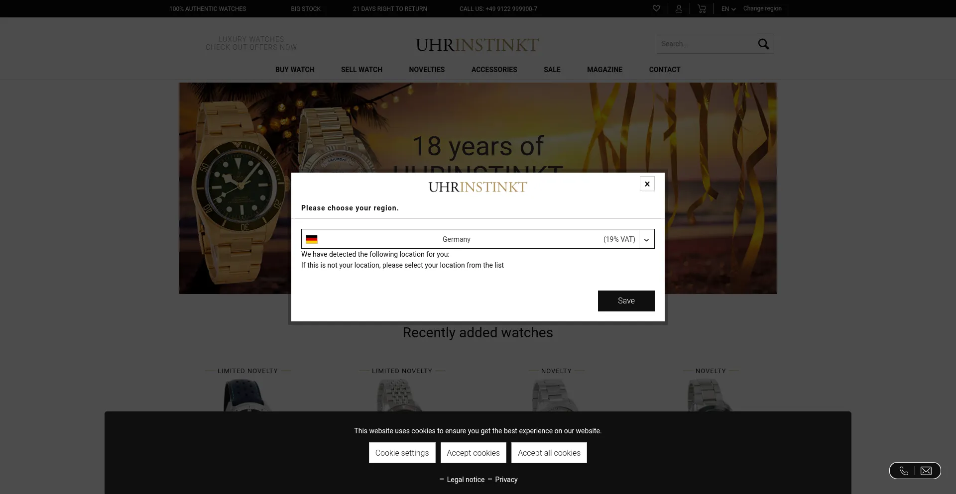 Website screenshot of Premiumwatches.com