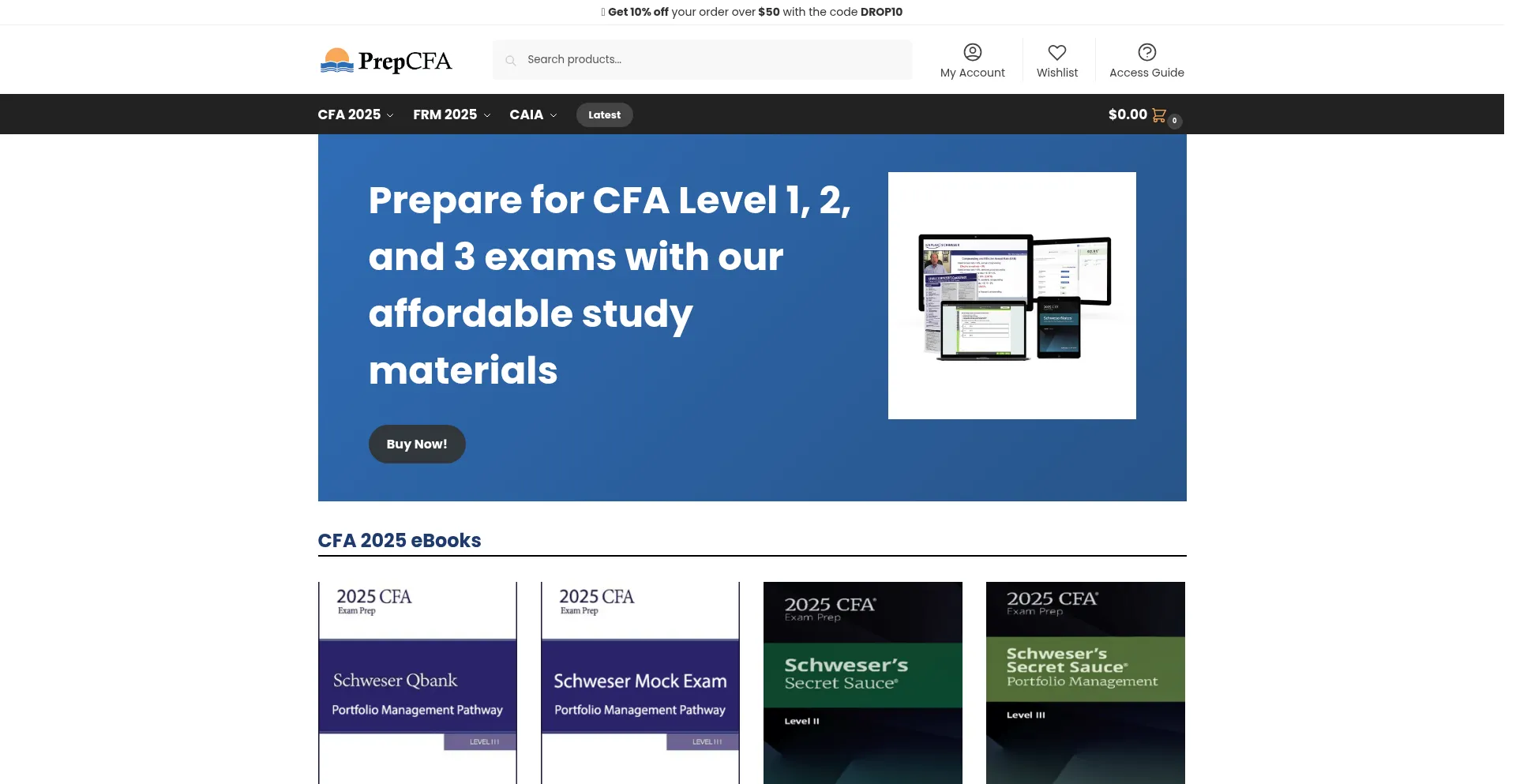 Website screenshot of Prepcfa.com