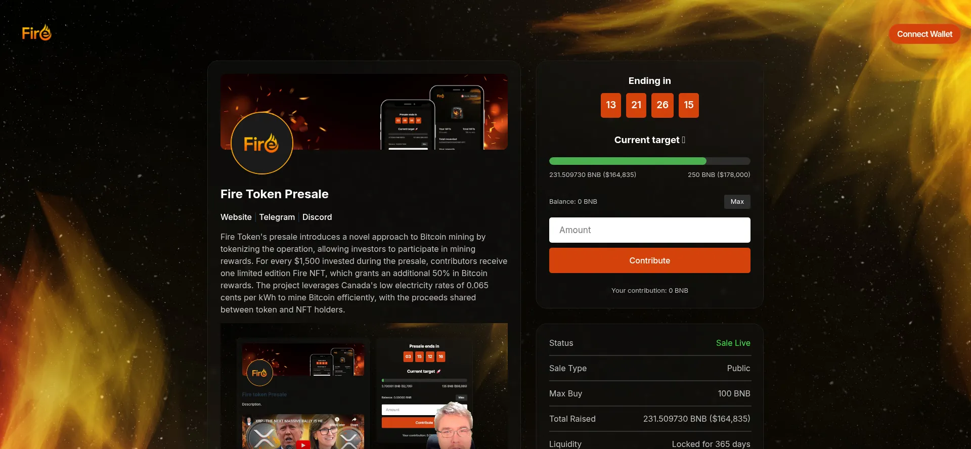 Website screenshot of Presale.fire-token.ca