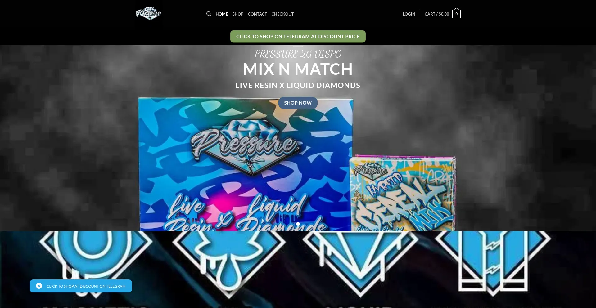 Website screenshot of Pressuredisposablesofficial.com
