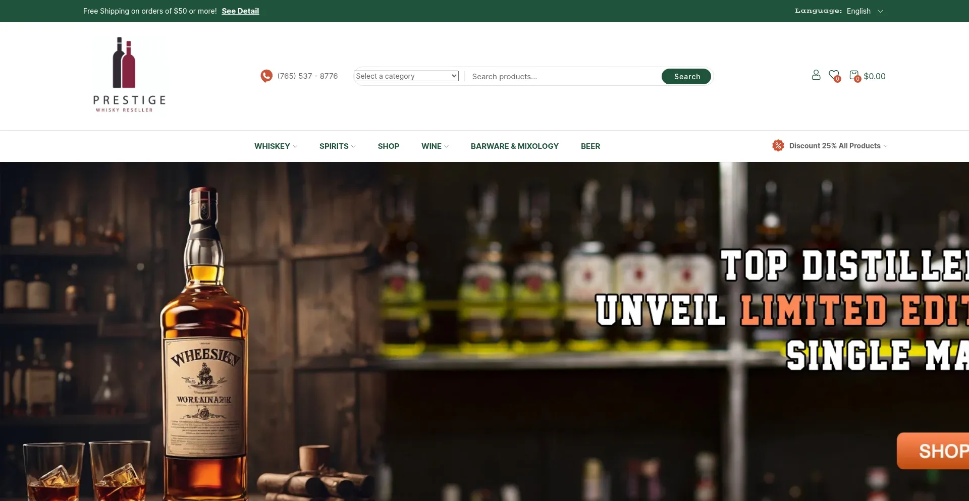 Website screenshot of Prestigewhiskyreseller.com