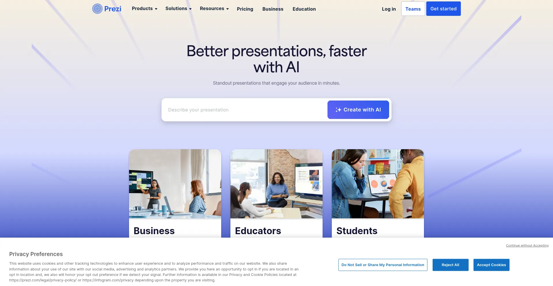 Website screenshot of Prezi.com
