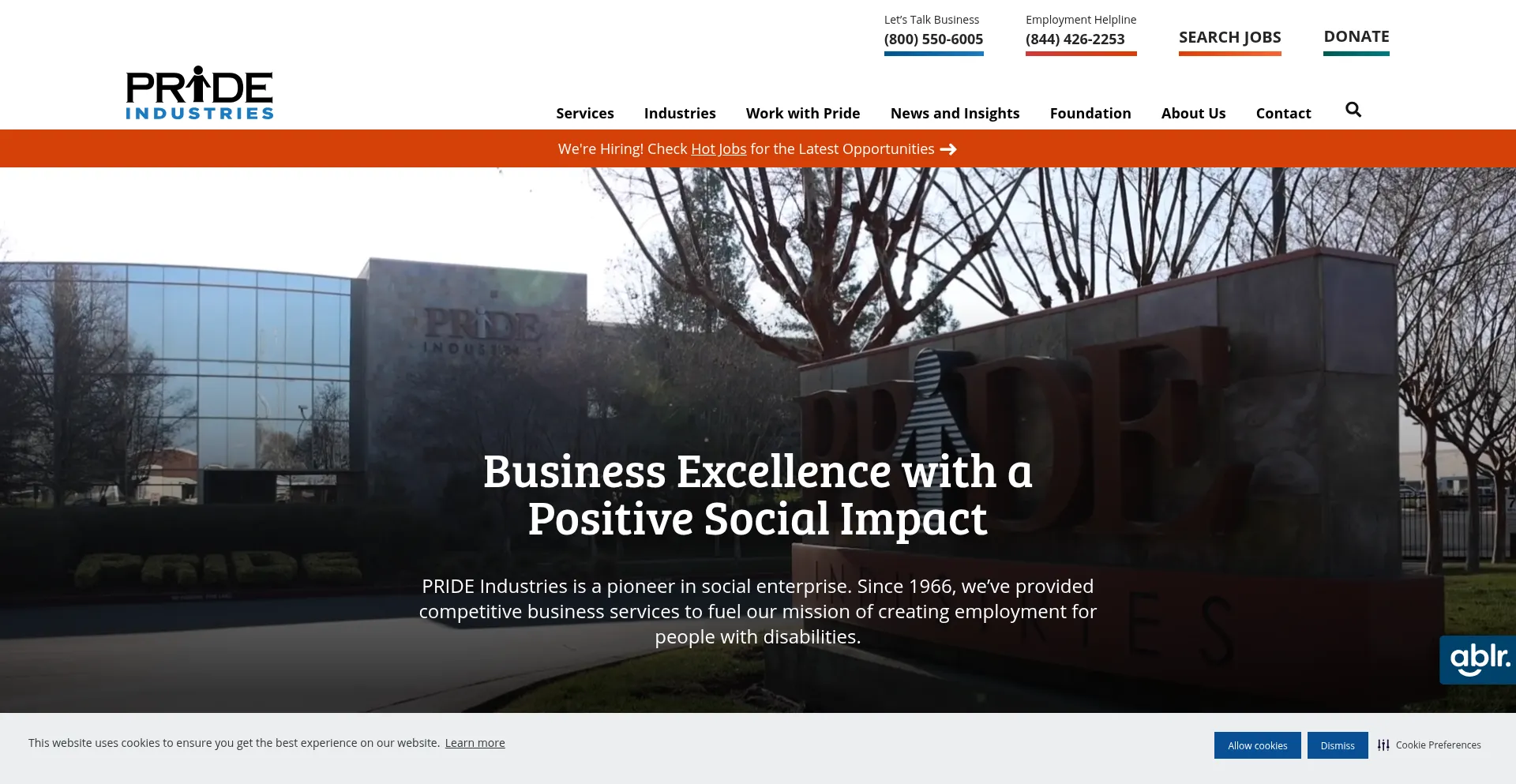 Website screenshot of Prideindustries.com