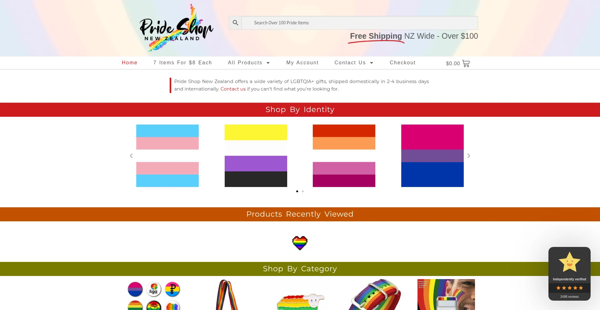 Website screenshot of Prideshop.co.nz