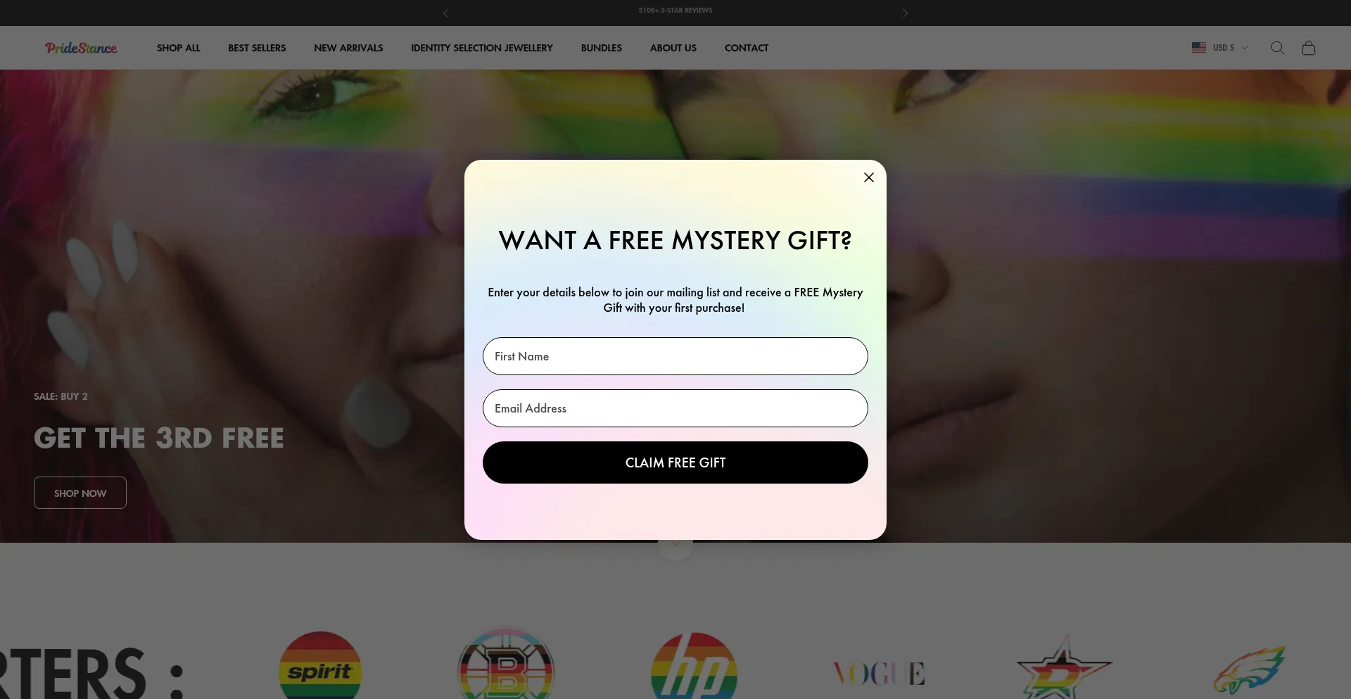 Website screenshot of Pridestance.com