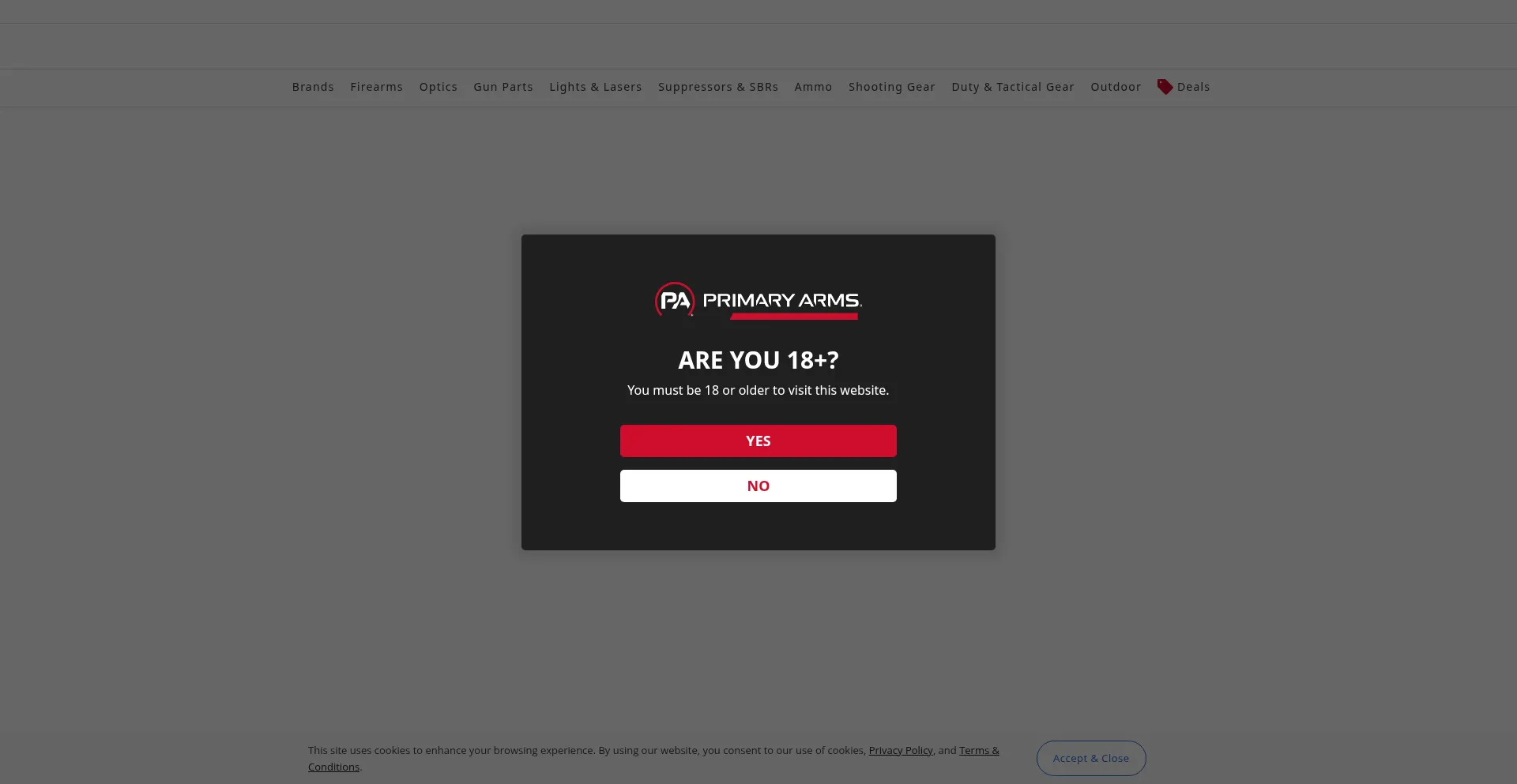 Website screenshot of Primaryarms.com