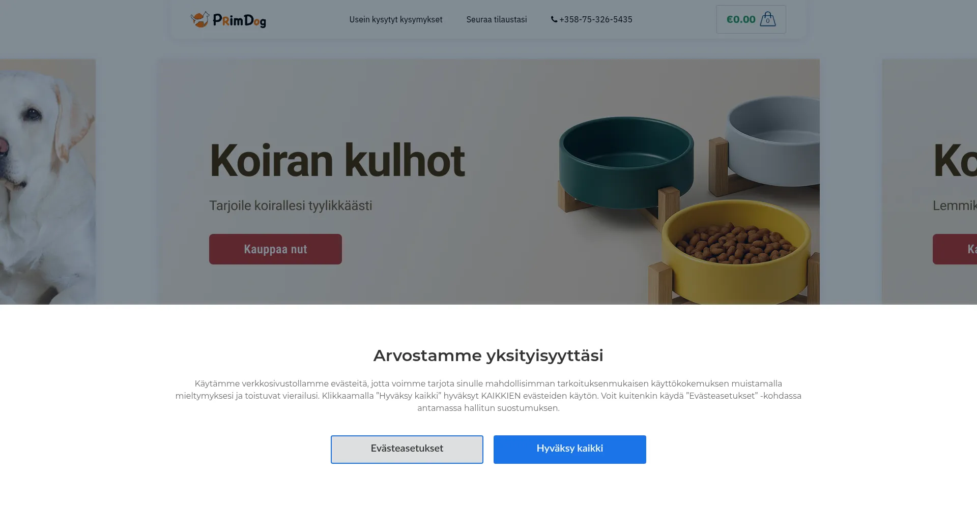 Website screenshot of Primdog.fi