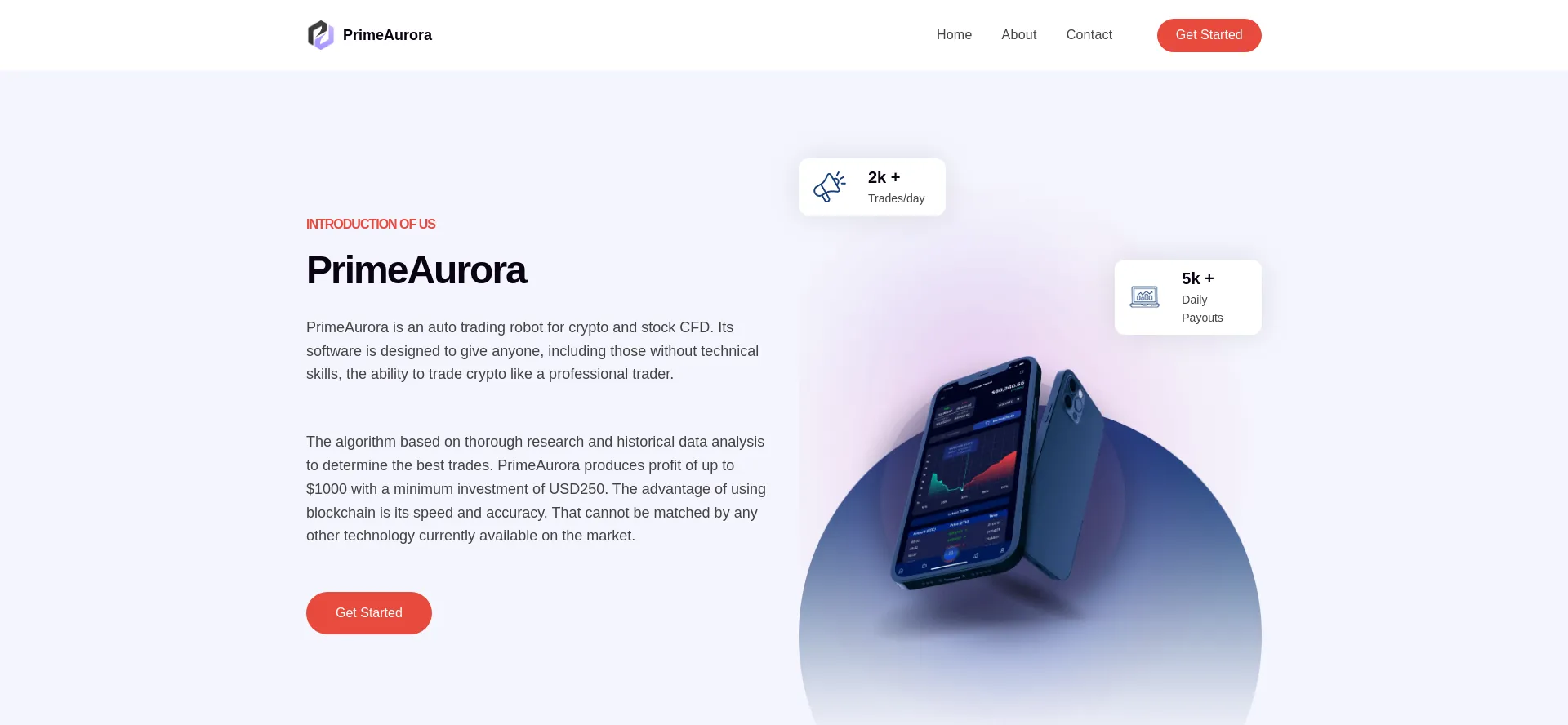 Website screenshot of Prime-aurora.com