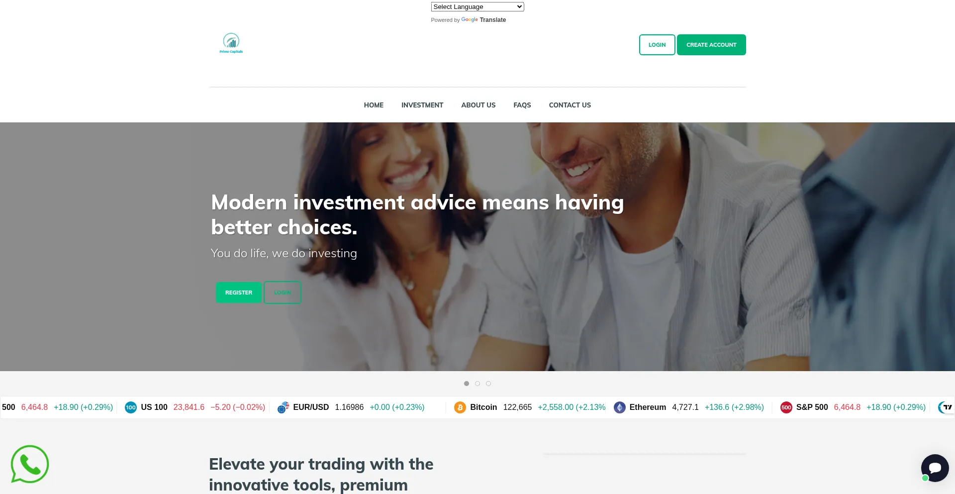 Website screenshot of Prime-capitals.ltd