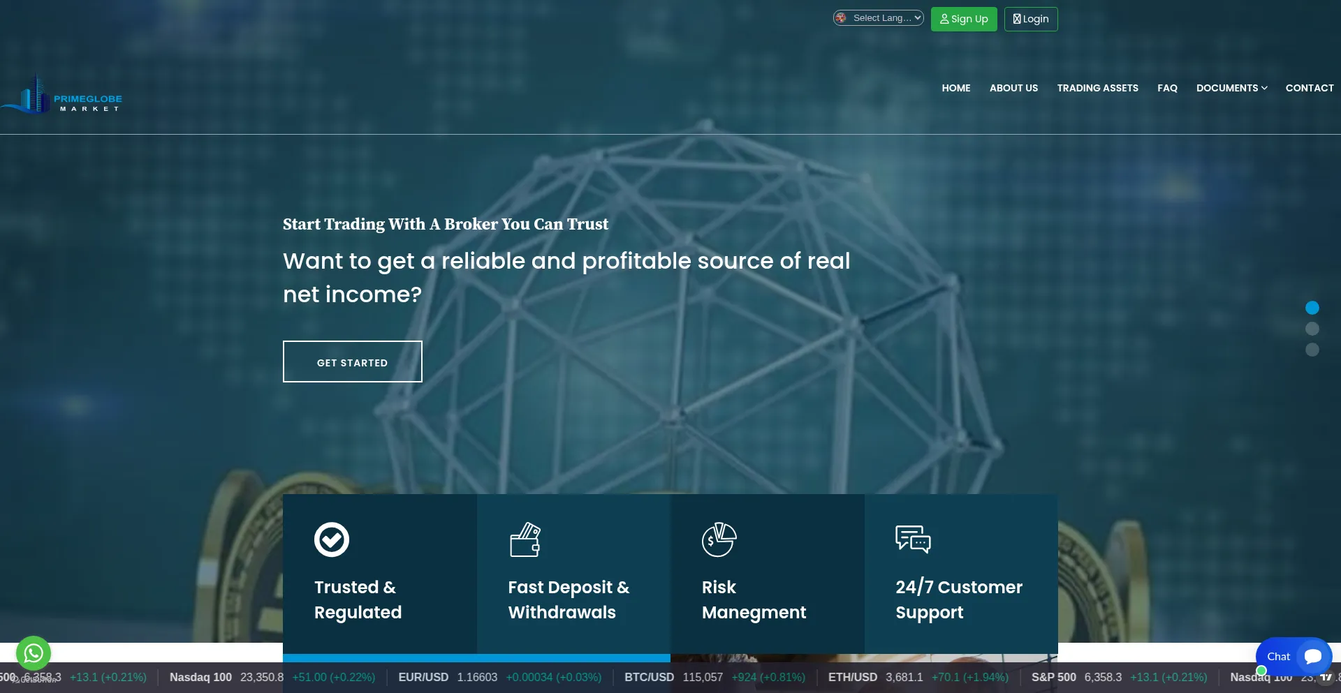Website screenshot of Primeglobemarket.com