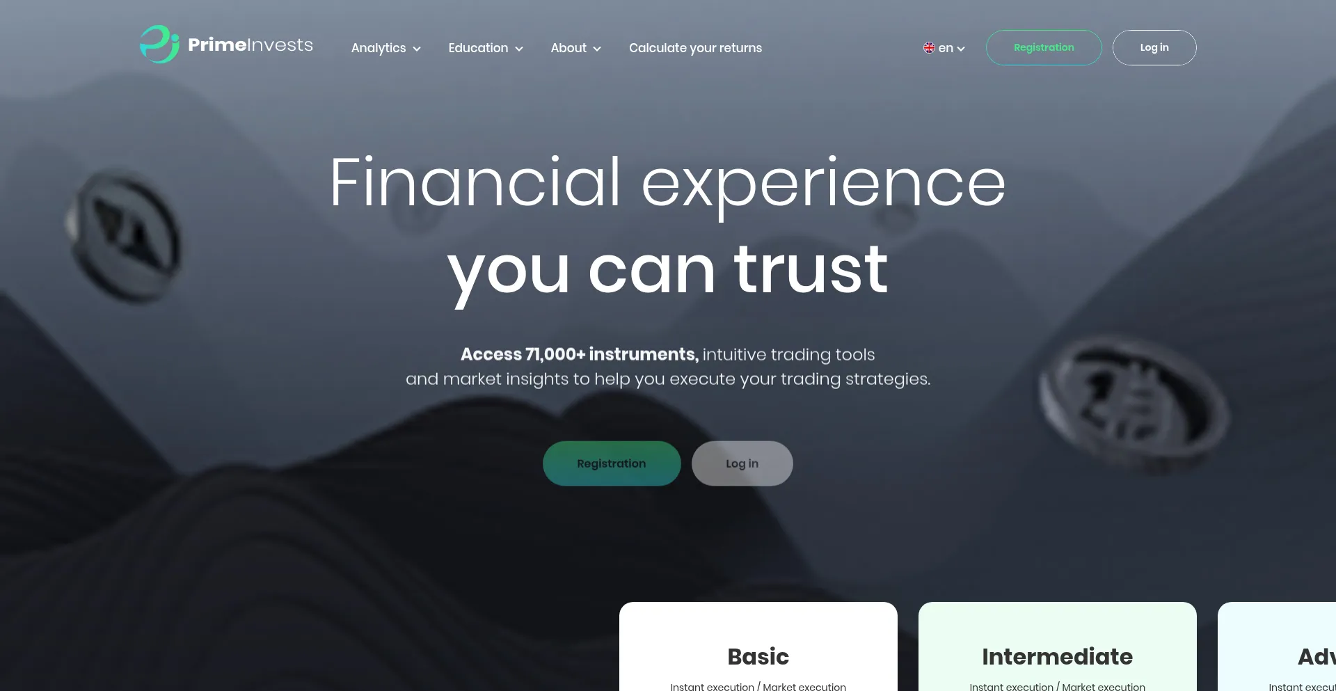 Website screenshot of Primeinvests.io