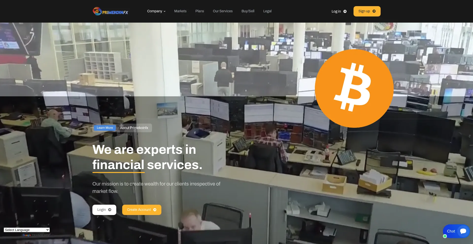 Website screenshot of Primekoinfx.com