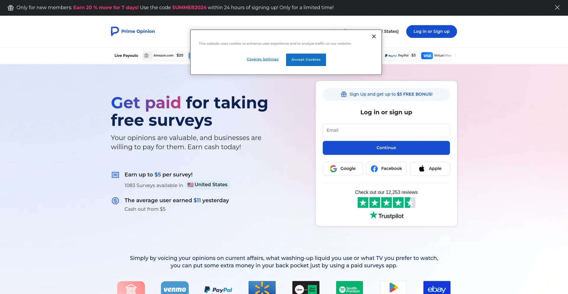Website screenshot of Primeopinion.com