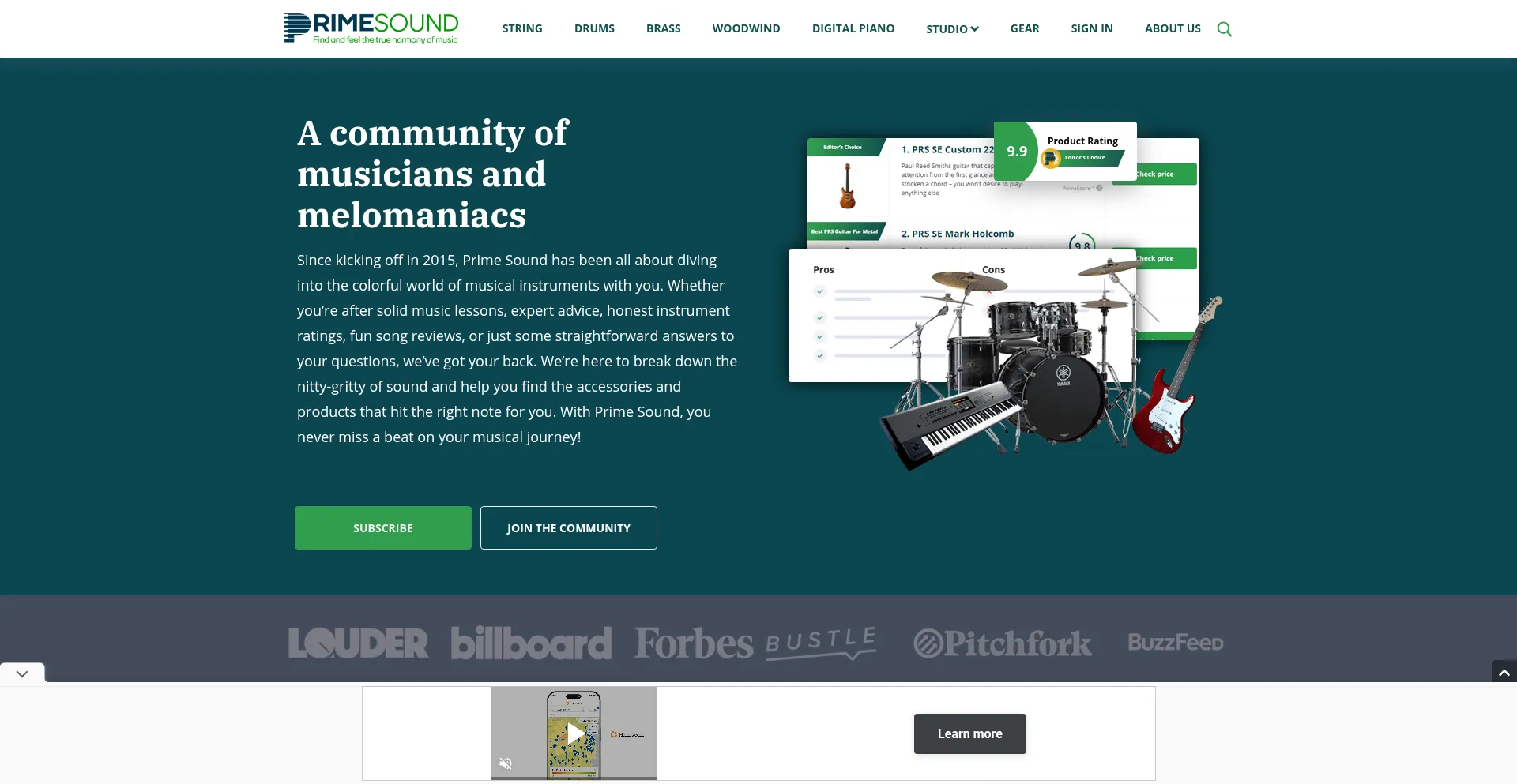 Website screenshot of Primesound.org