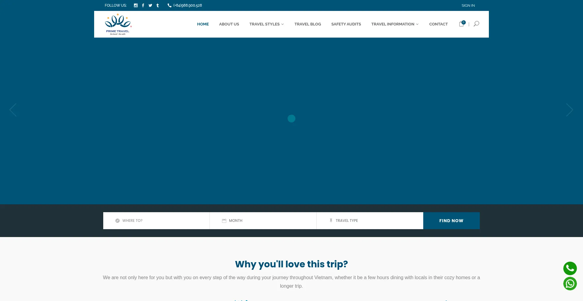 Website screenshot of Primetravelvietnam.com
