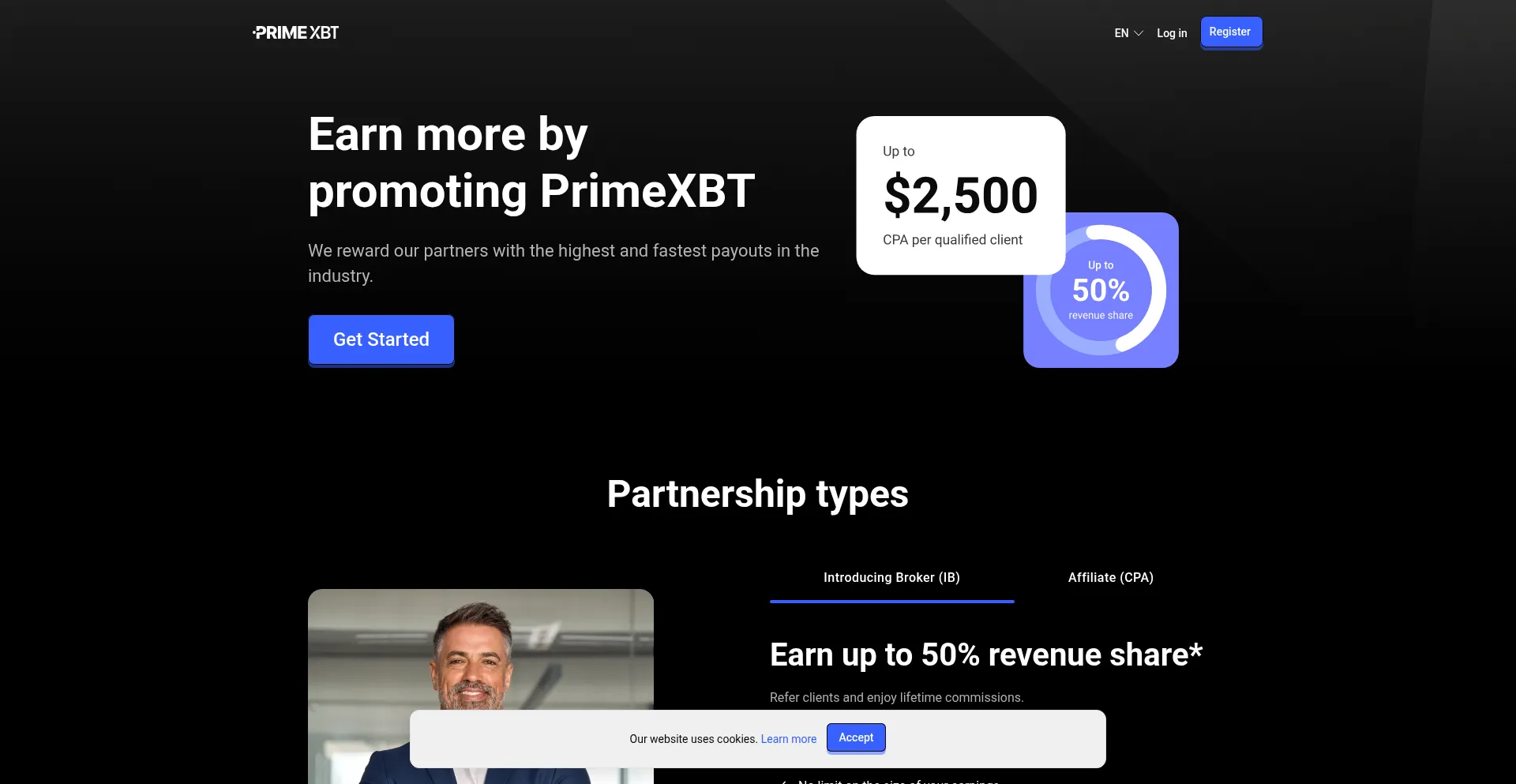 Website screenshot of Primexbt.partners