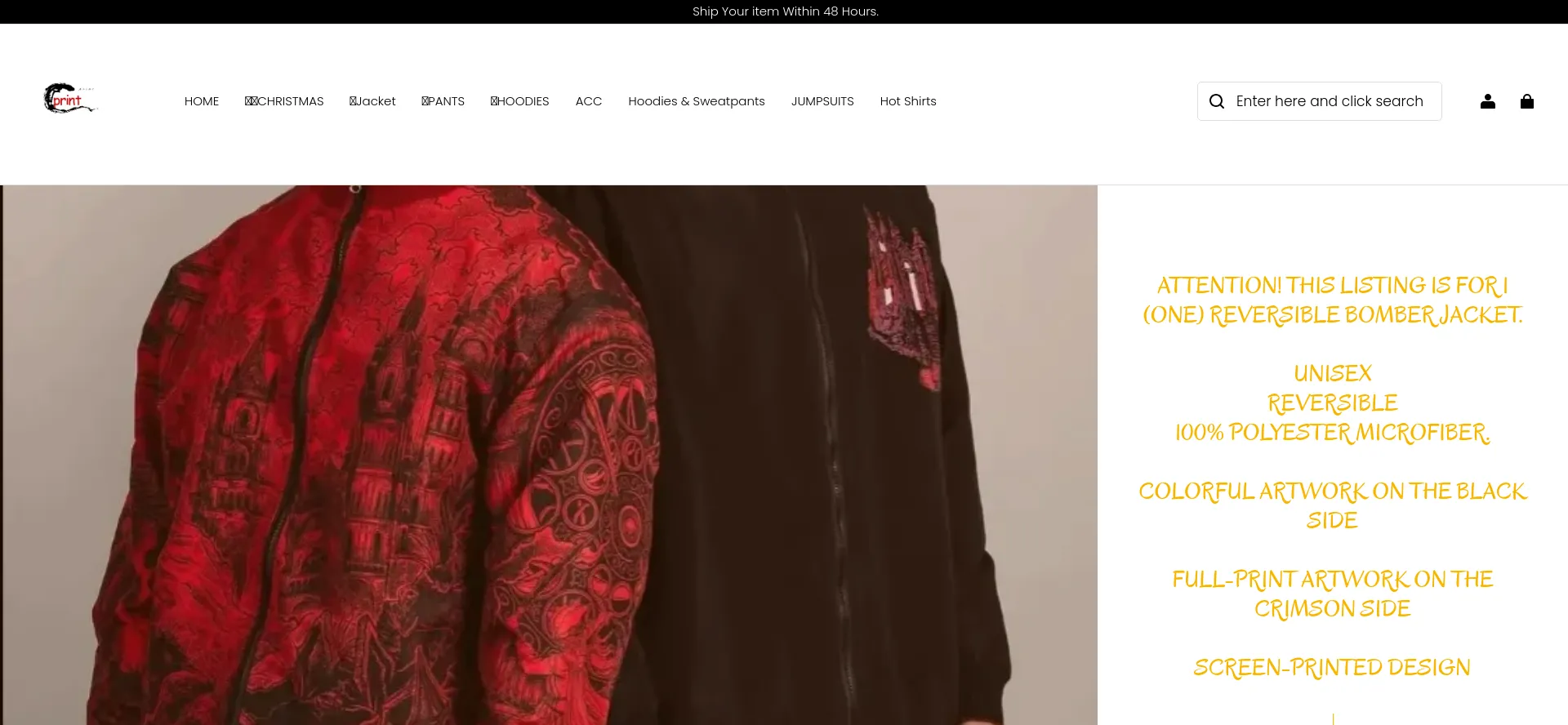 Website screenshot of Printed-clothes.com