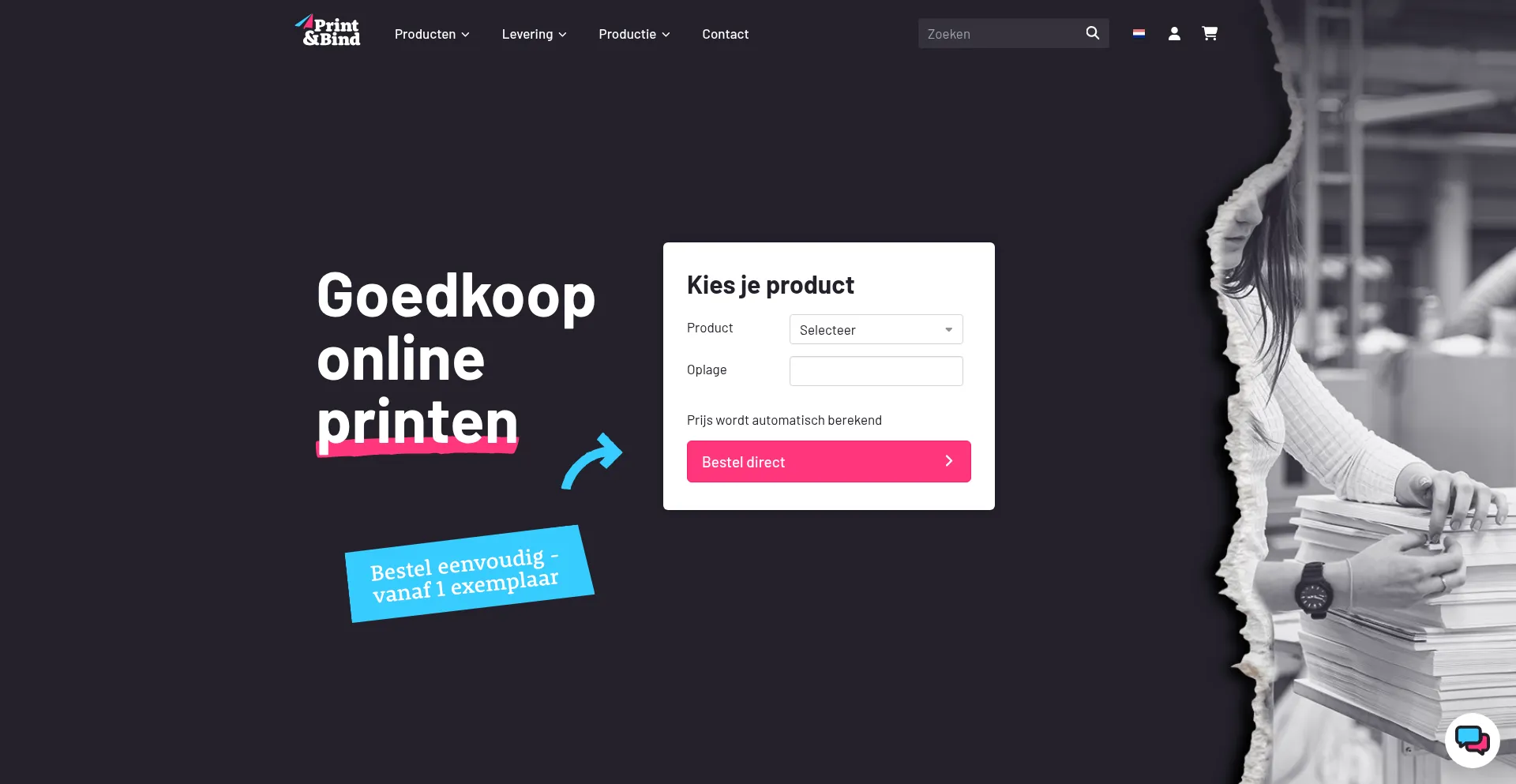 Website screenshot of Printenbind.nl