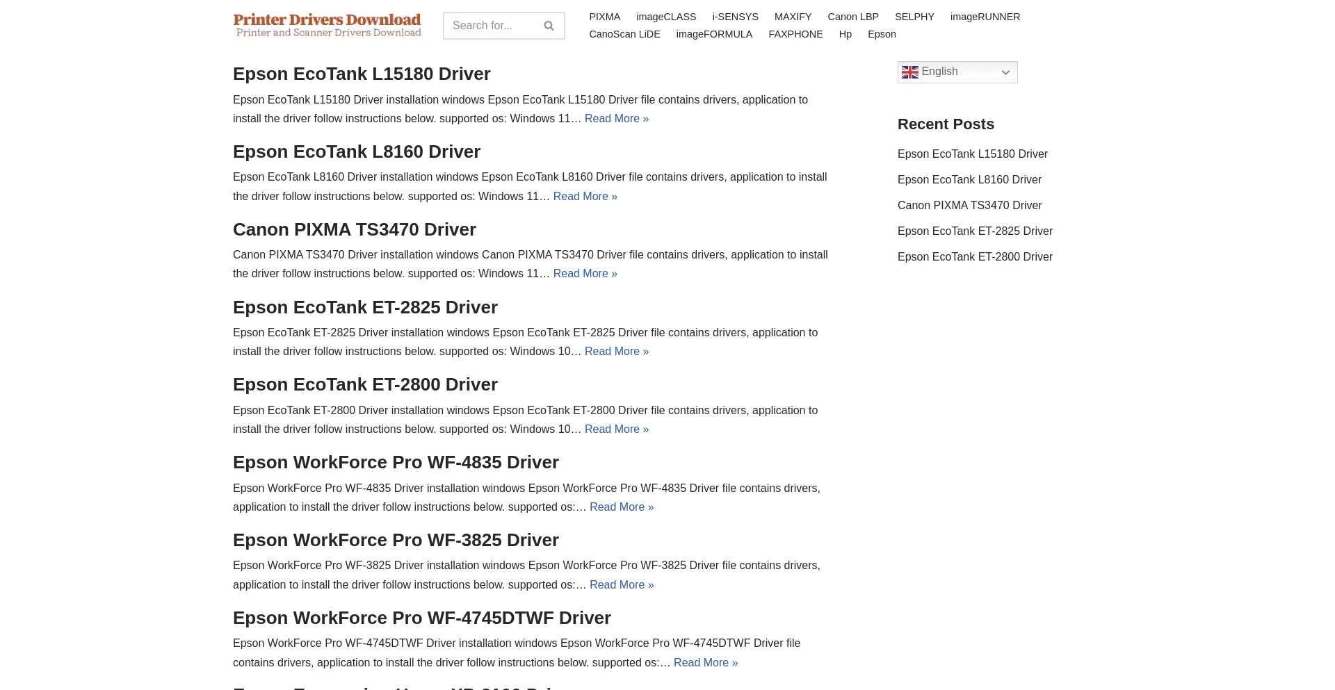 Website screenshot of Printer-drivers-download.com