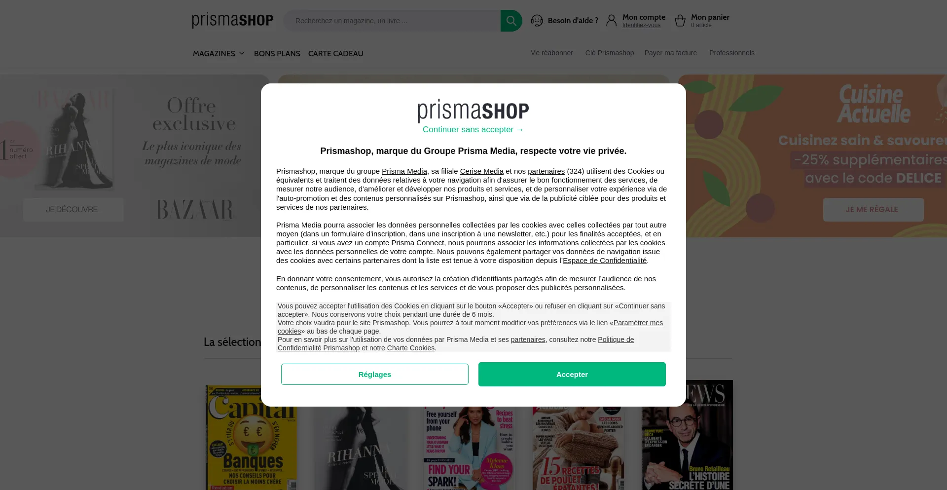 Website screenshot of Prismashop.fr