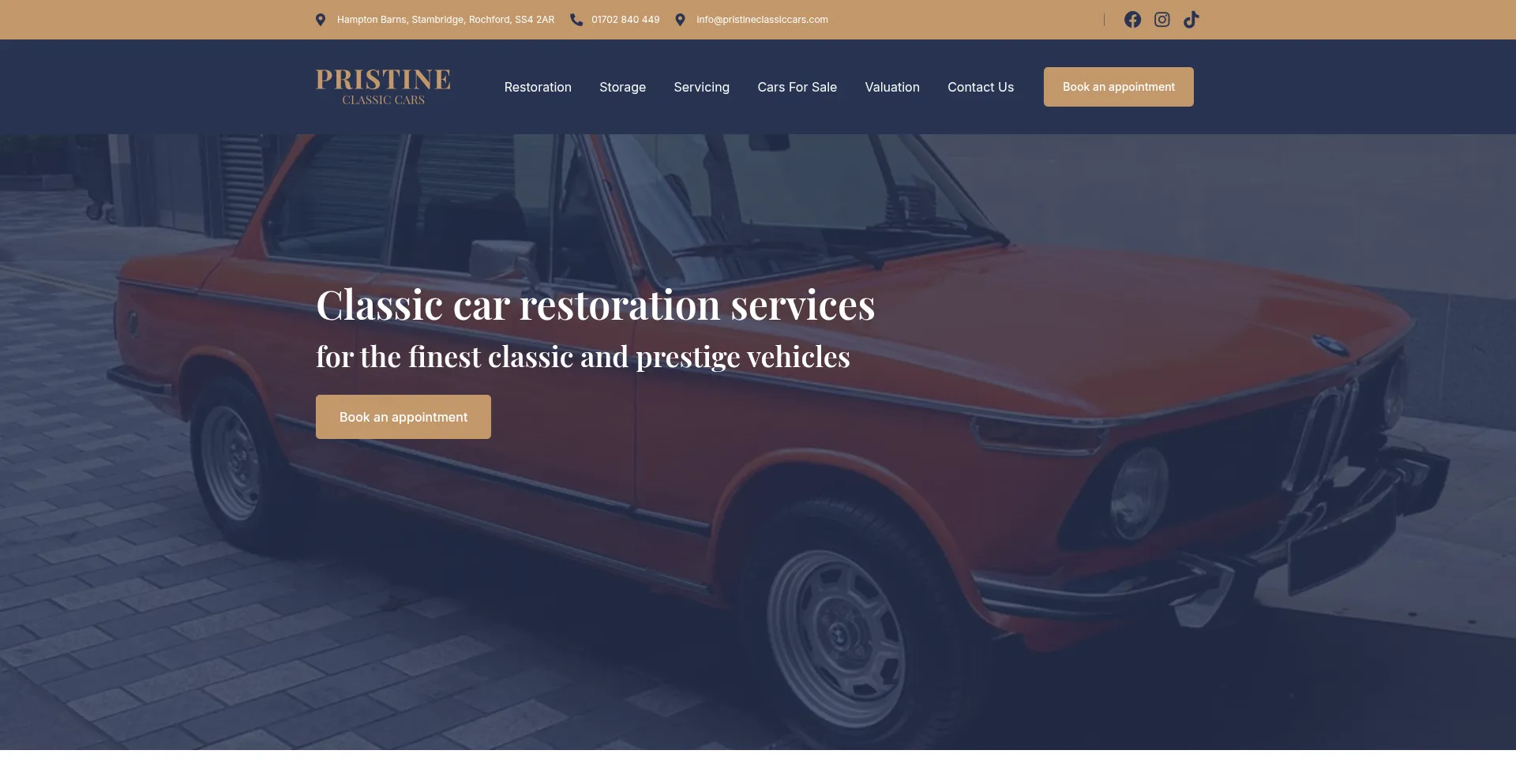 Website screenshot of Pristineclassiccars.com