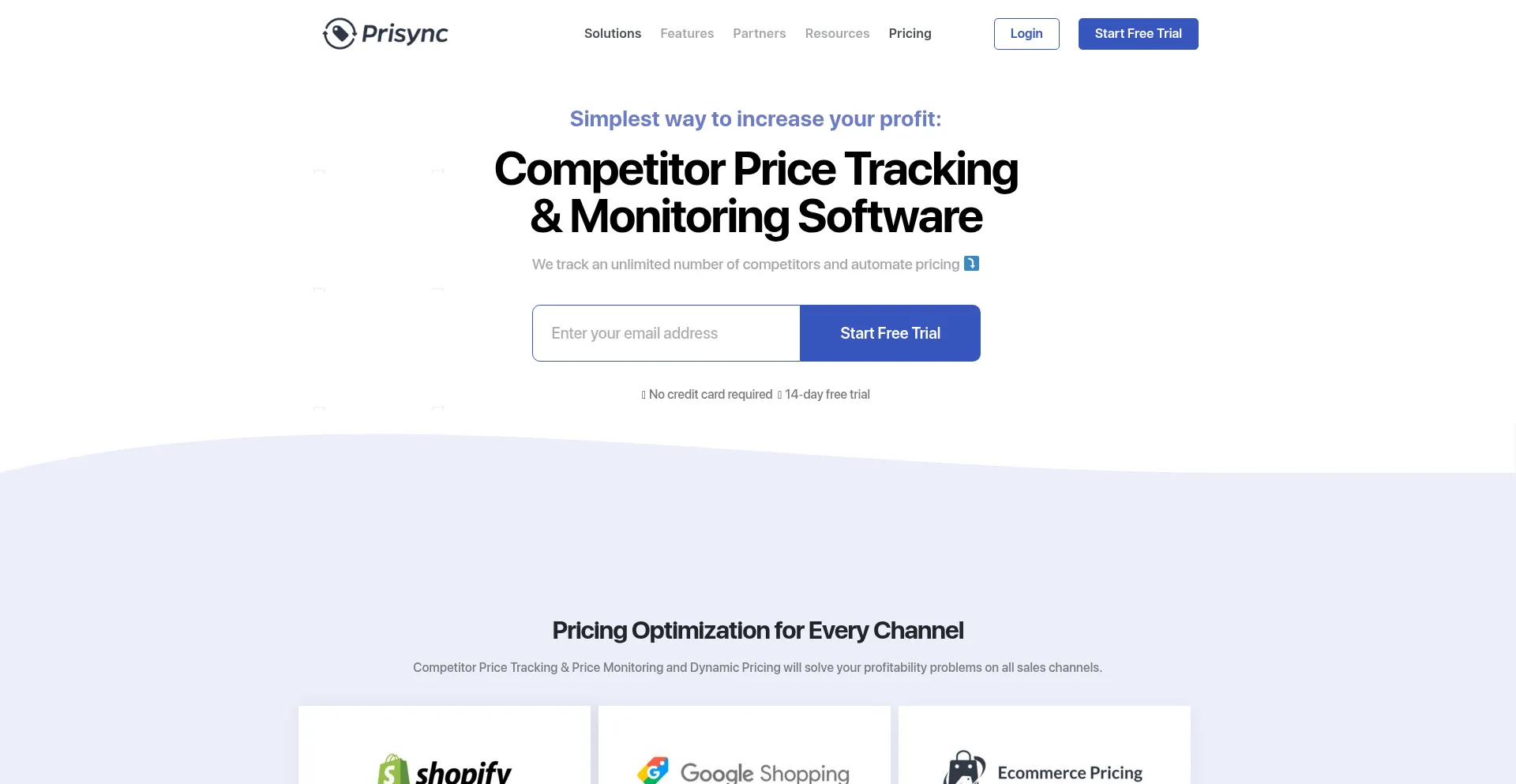 Website screenshot of Prisync.com