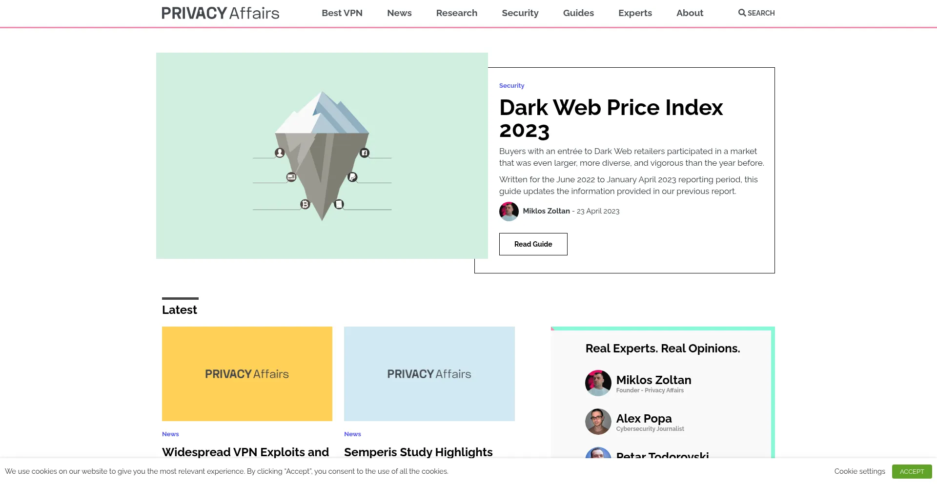 Website screenshot of Privacyaffairs.com