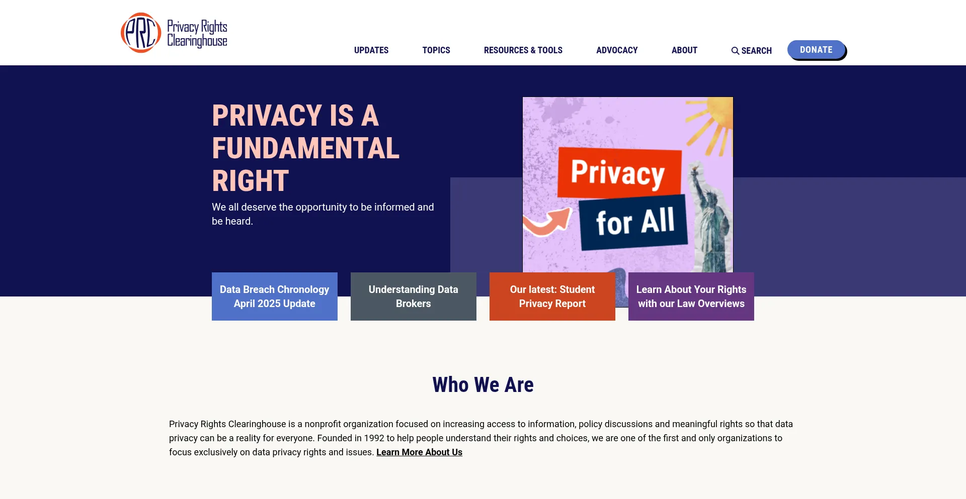 Website screenshot of Privacyrights.org