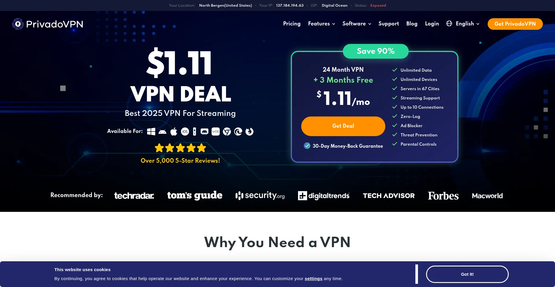 Website screenshot of Privadovpn.com