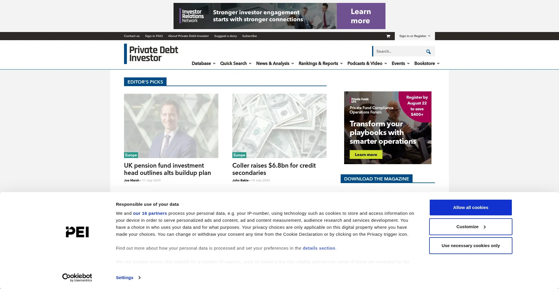 Website screenshot of Privatedebtinvestor.com