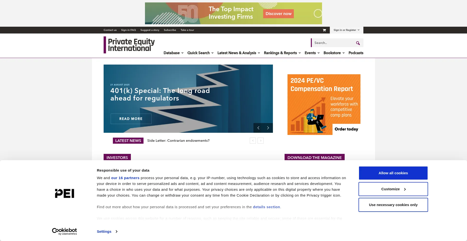 Website screenshot of Privateequityinternational.com