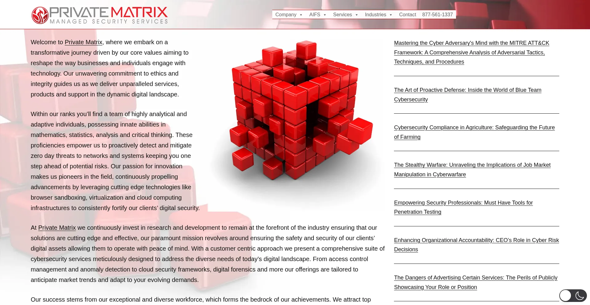 Website screenshot of Privatematrix.com