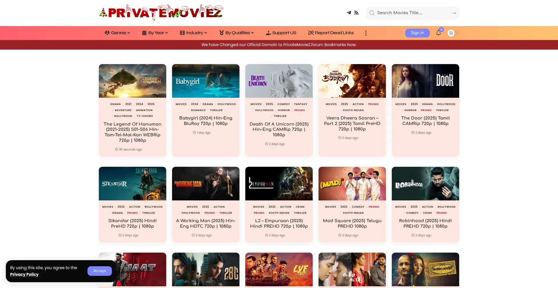 Website screenshot of Privatemoviez.forum