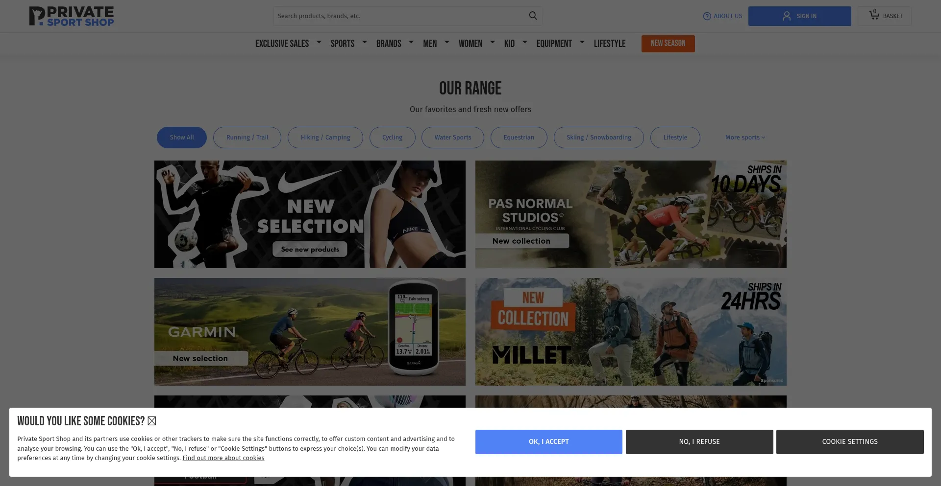 Website screenshot of Privatesportshop.com