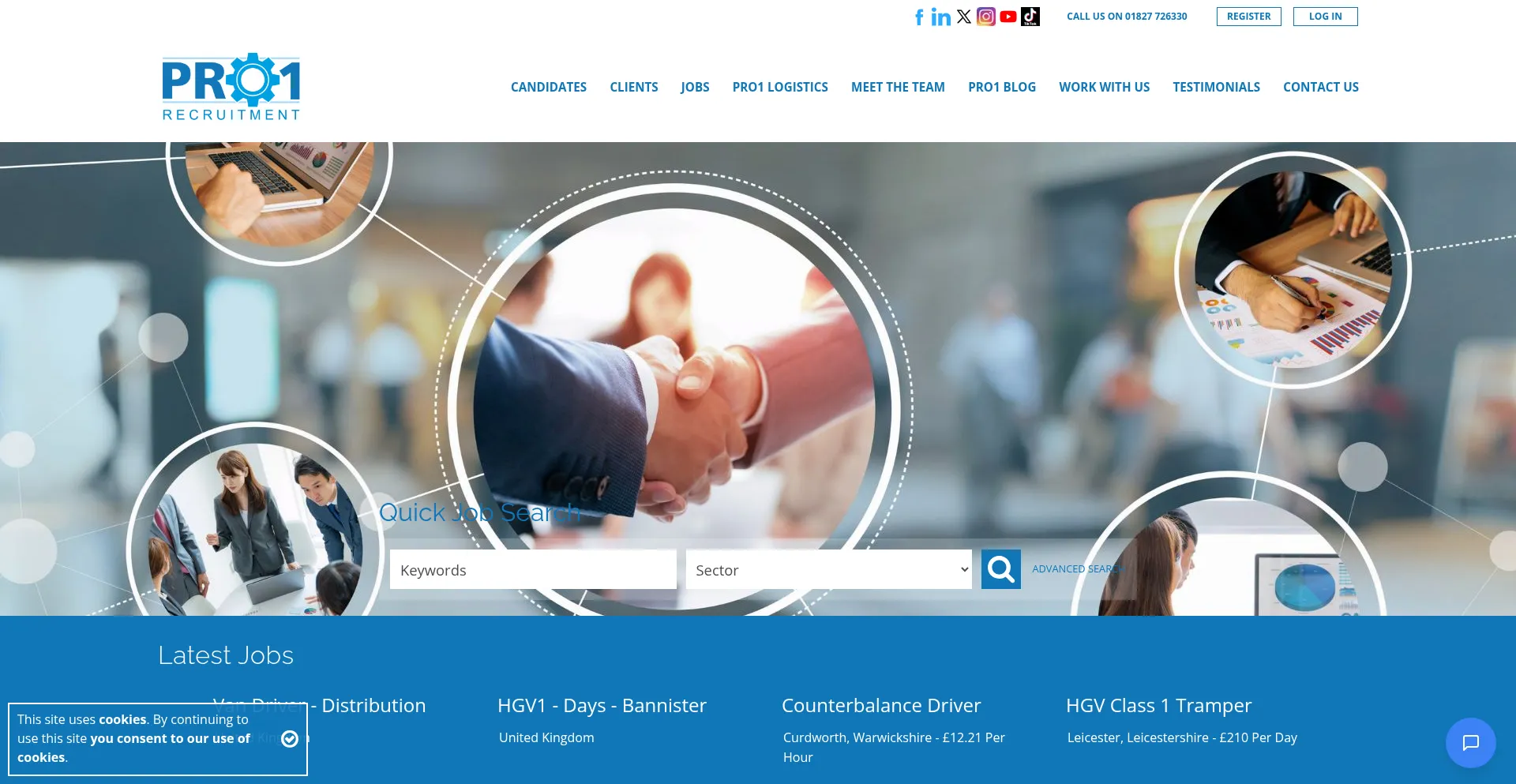 Website screenshot of Pro1recruitment.co.uk