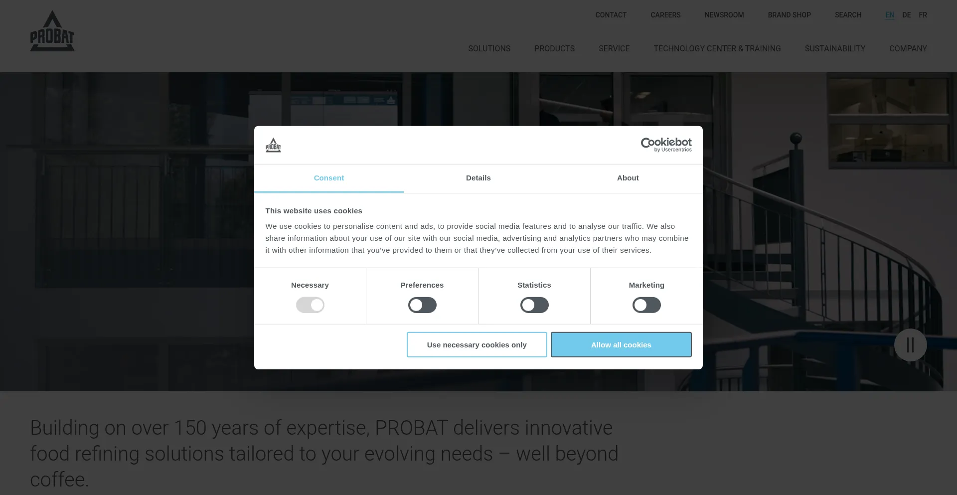 Website screenshot of Probat.com