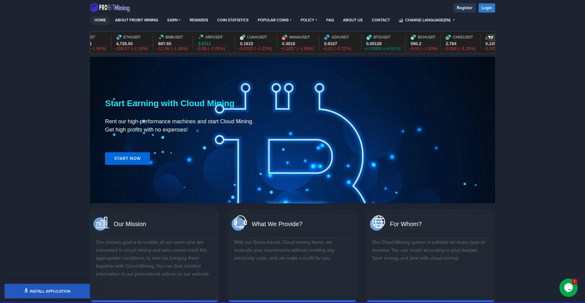 Website screenshot of Probitmining.com