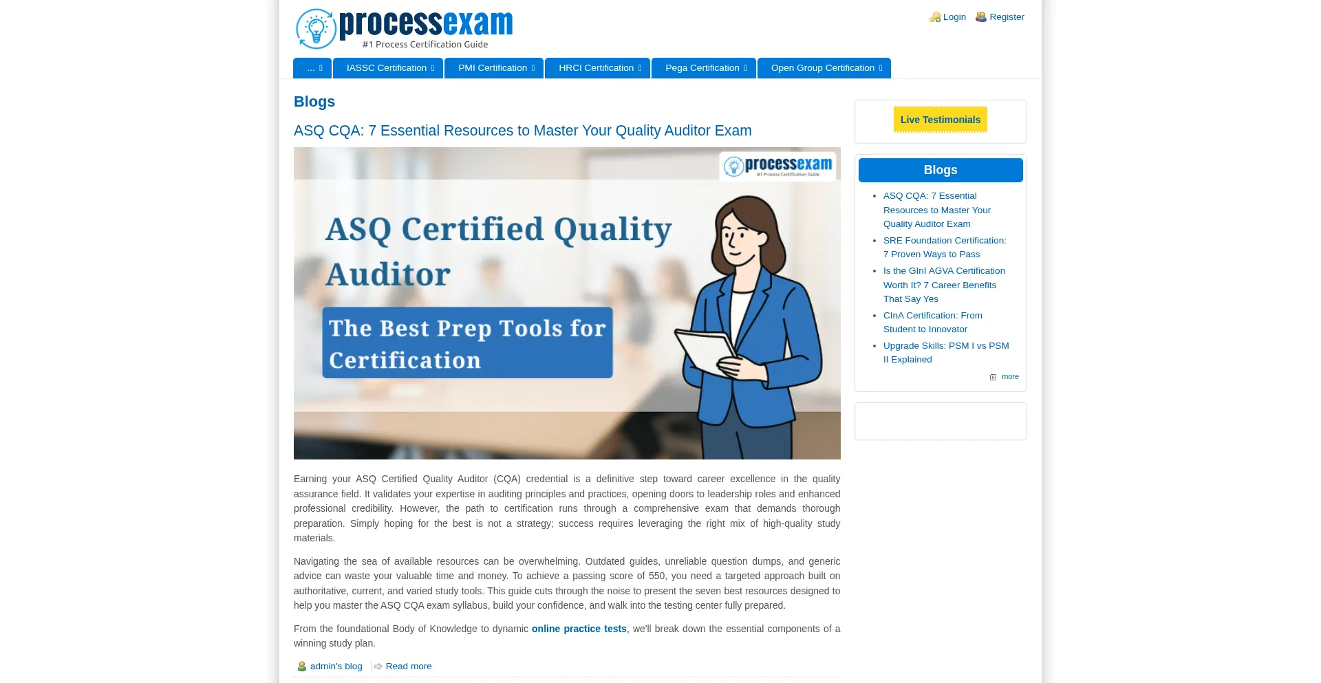 Website screenshot of Processexam.com