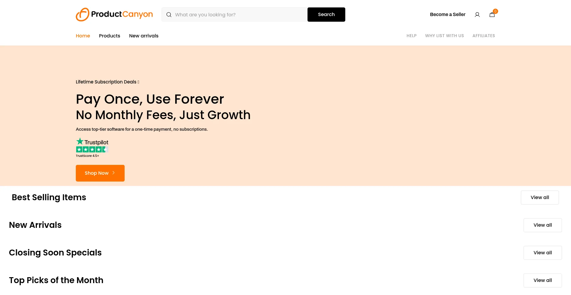 Website screenshot of Productcanyon.com