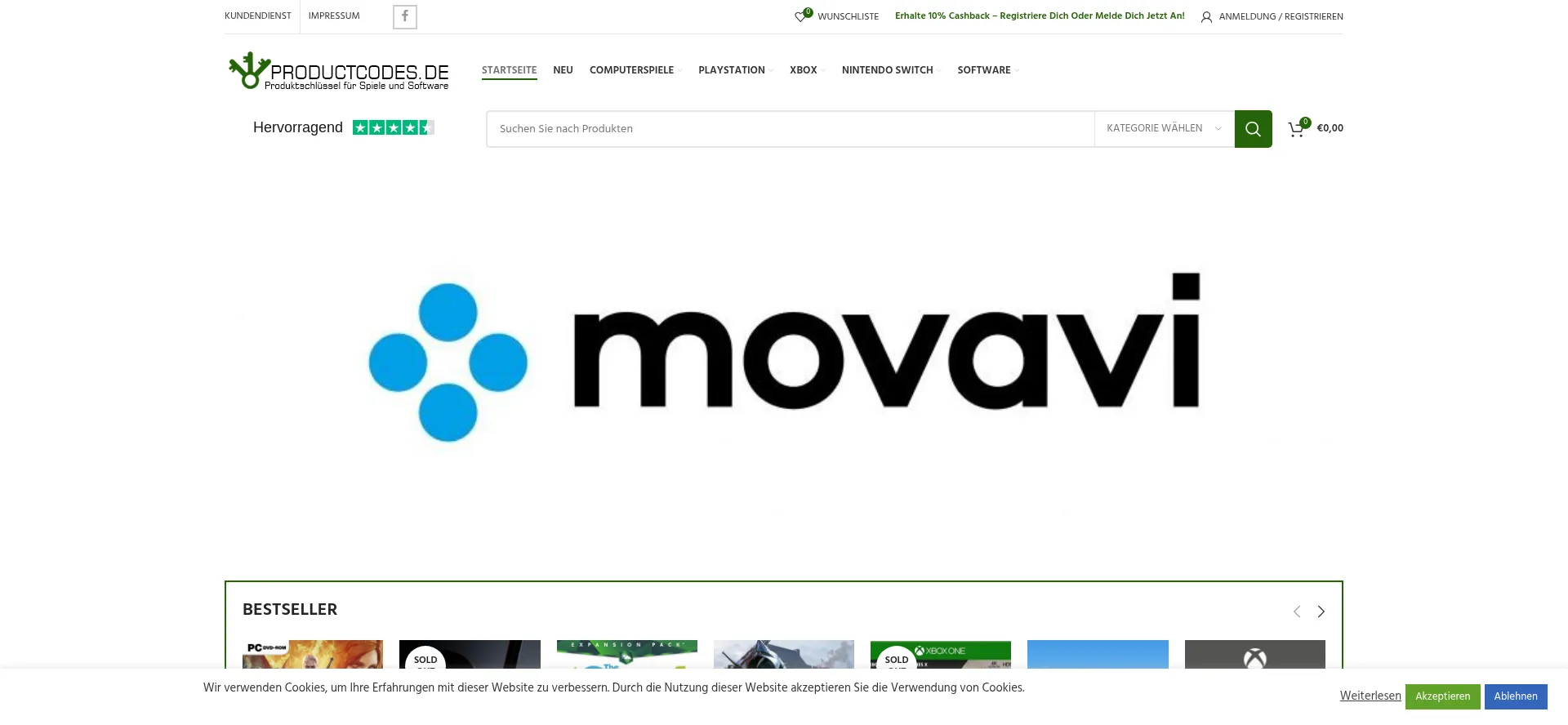 Website screenshot of Productcodes.de