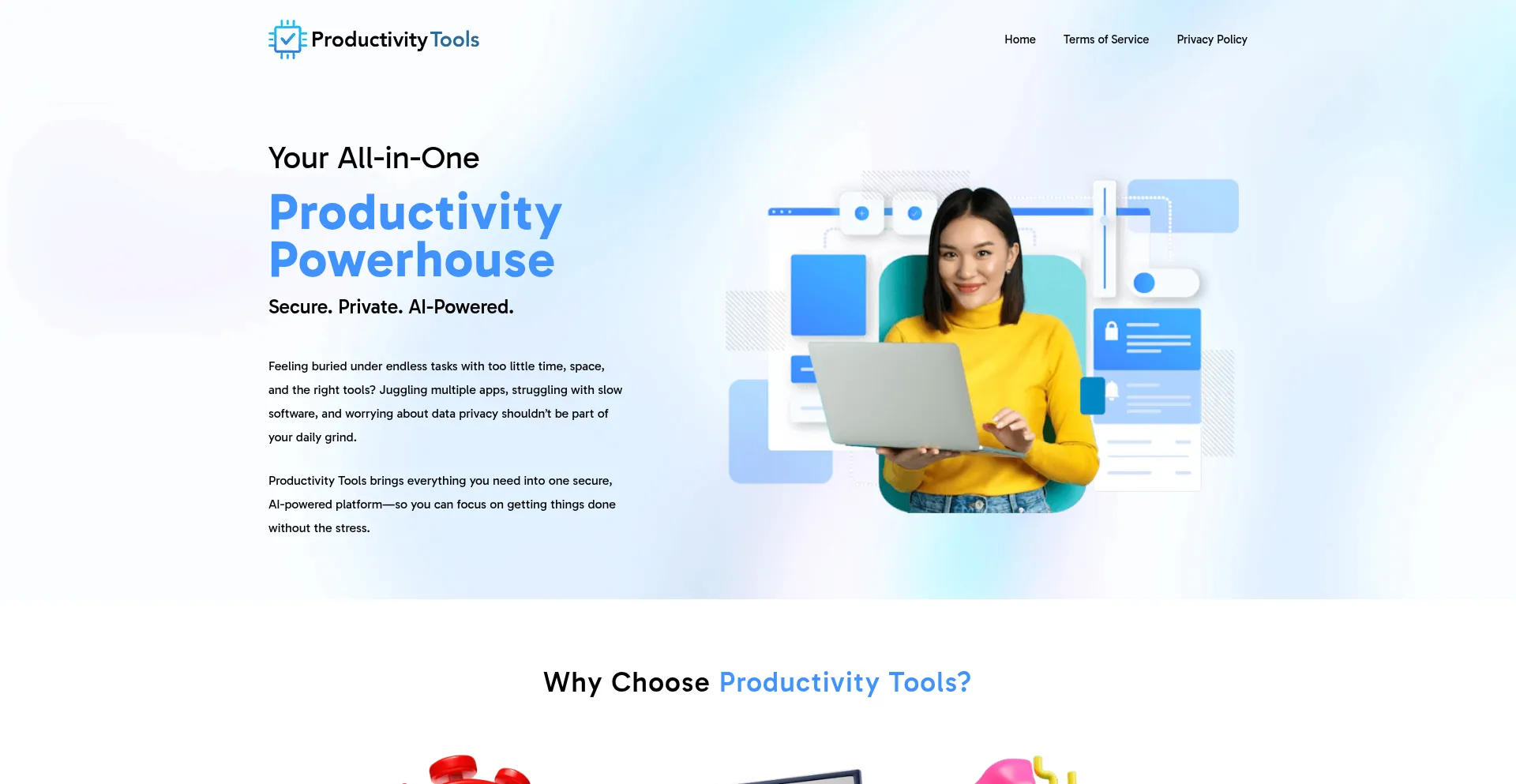 Website screenshot of Productivity-tools.ai