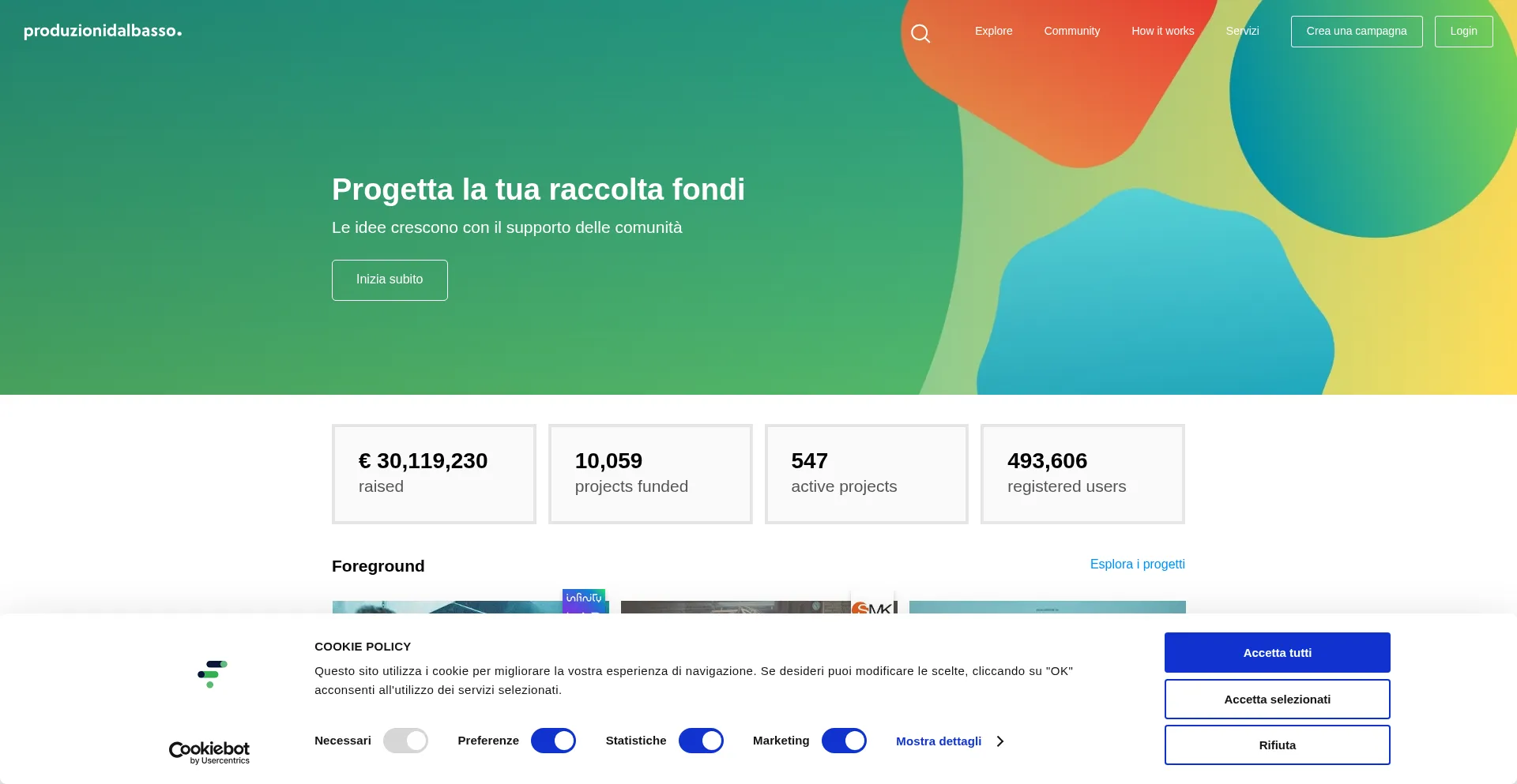 Website screenshot of Produzionidalbasso.com