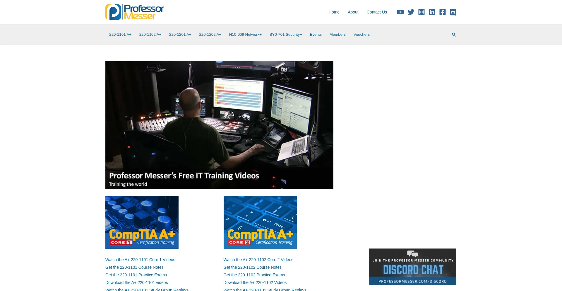 Website screenshot of Professormesser.com