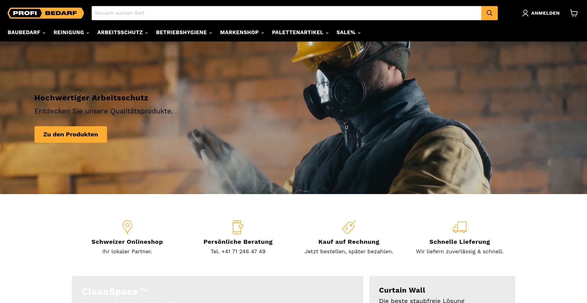 Website screenshot of Profibedarf.ch