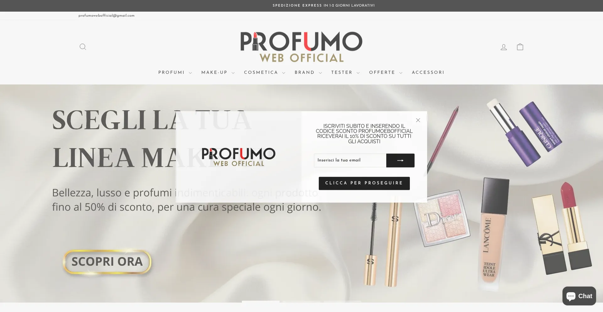 Website screenshot of Profumowebofficial.com