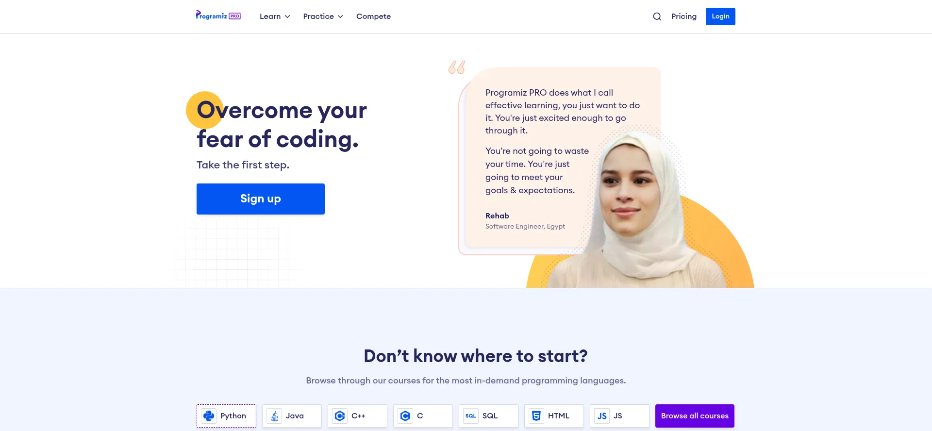 Website screenshot of Programiz.pro