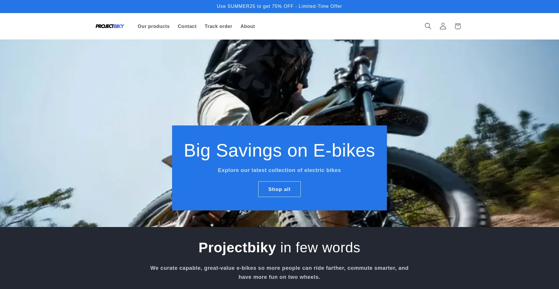 Website screenshot of Projectbiky.com